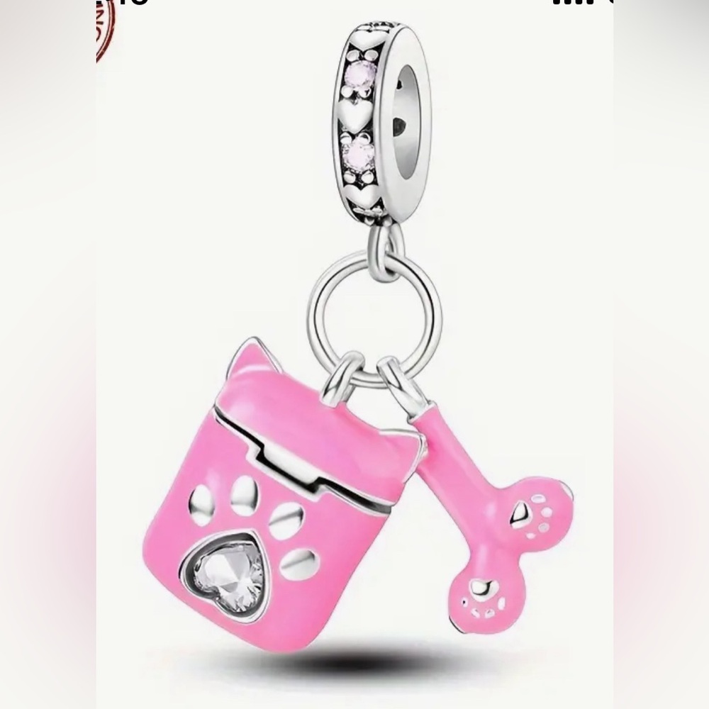 Silver & Pink Paw Dangle AirPods Charm
